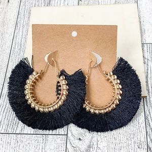 Gold Black Tassel Earrings